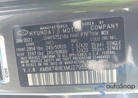 2021 Hyundai Palisade Calligraphy из США, поврежденный, VIN KM8R74HEXMU279557